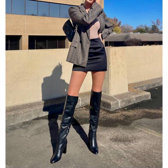 NEW BY TOGETHER prince of wales double-breasted blazer in brown - Picture 3 of 4